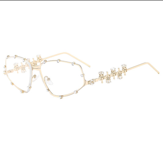 Golden Frame Glasses with Diamond Decorations and Exclusive Design.